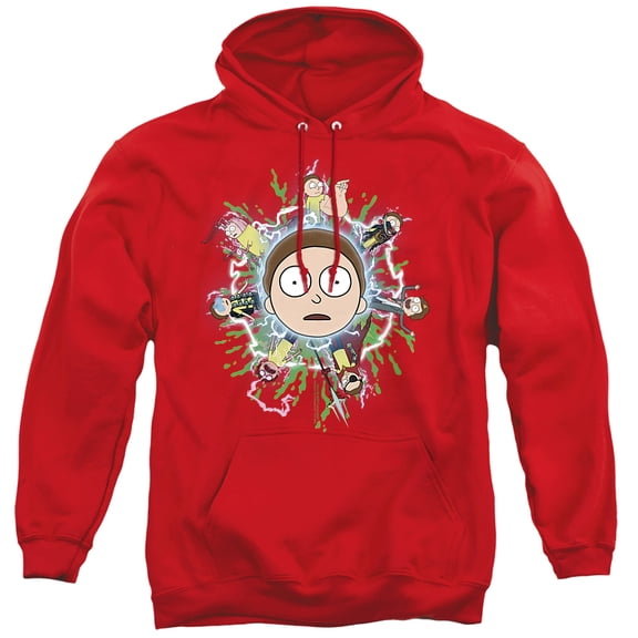 Rick and Morty Multiple Morty Unisex Adult Pull-Over Hoodie, Red, 2X-Large