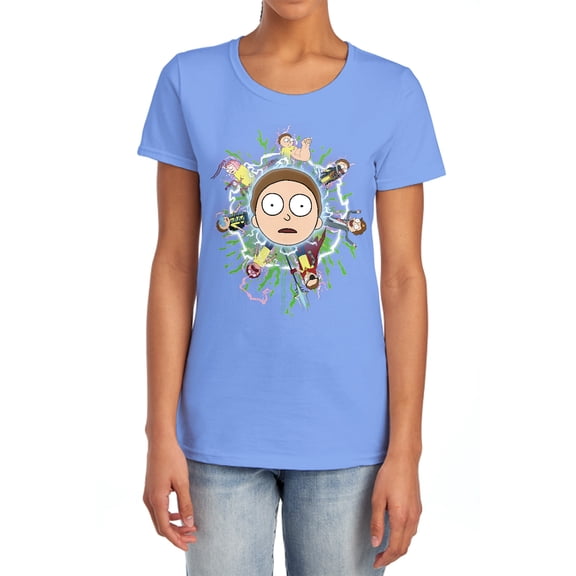 Rick and Morty Multiple Morty Women's T Shirt, Carolina Blue, Large