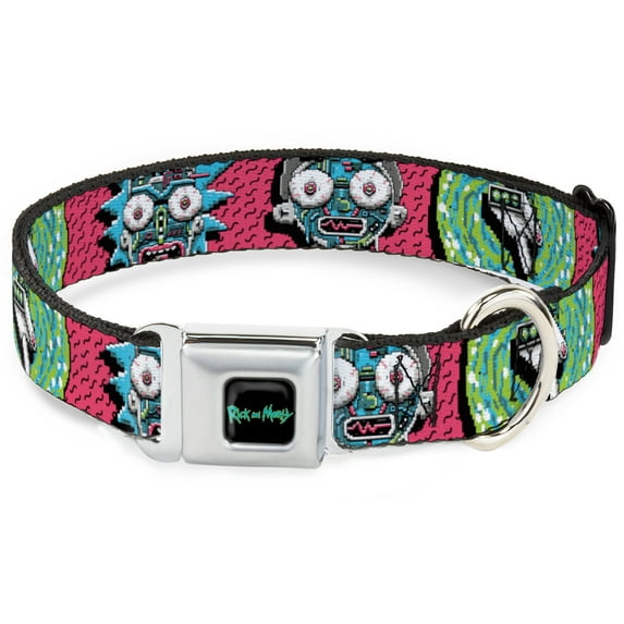 Rick and Morty Pet Collar, Dog Collar Metal Seatbelt Buckle, Rick and Morty Circuit Faces Portal Gun, 11 to 16.5 Inches 1.0 Inch Wide
