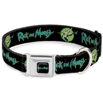 Rick and Morty Pet Collar, Dog Collar Metal Seatbelt Buckle, Rick and Morty Title Logo and Portal Pose Black, 9.5 to 13 Inches 1.0 Inch Wide