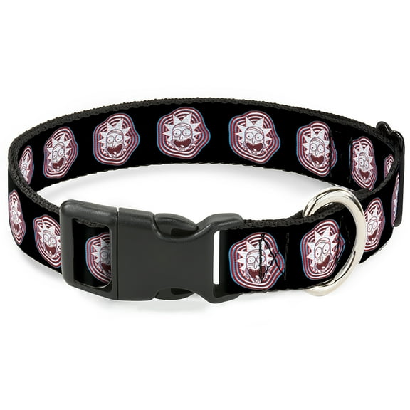 Rick and Morty Pet Collar, Dog Collar Plastic Buckle, Rick and Morty Rick Vaporwave Bullseye Black Blue Red White, 7 to 8.5 Inches 0.5 Inch Wide