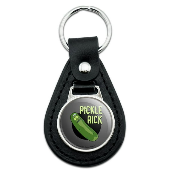 Rick and Morty Pickle Rick Black Leather Keychain