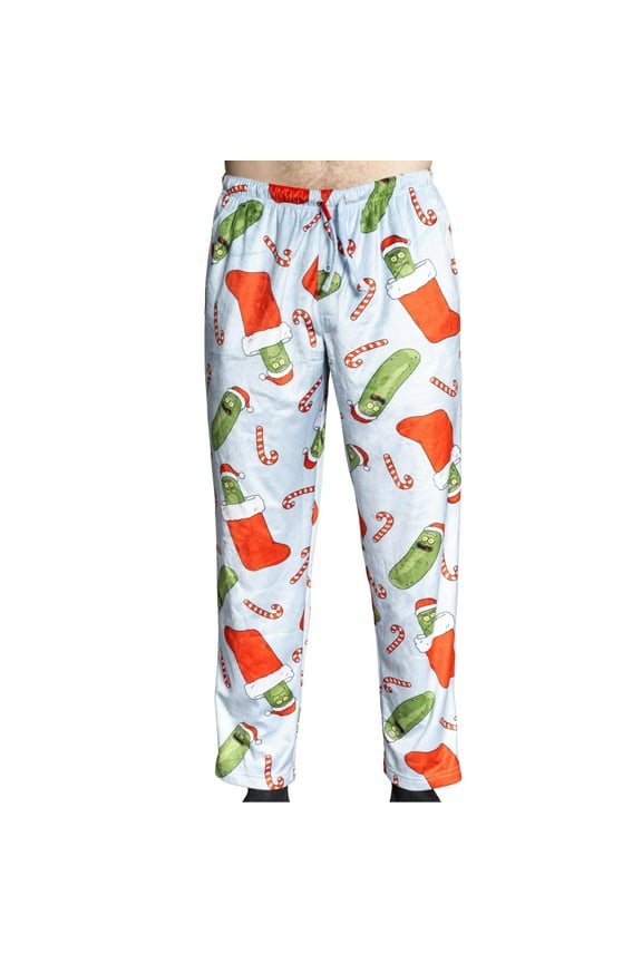 Rick and Morty Pickle Rick Christmas Stocking and Candy Canes Adult Sleep Pajamas Lounge Pants - Officially Licensed