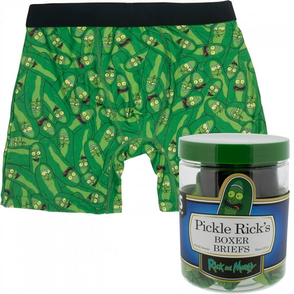 Rick and Morty Pickle Rick Collage Men's Boxer Briefs in Pickle Jar-Small (28-30)