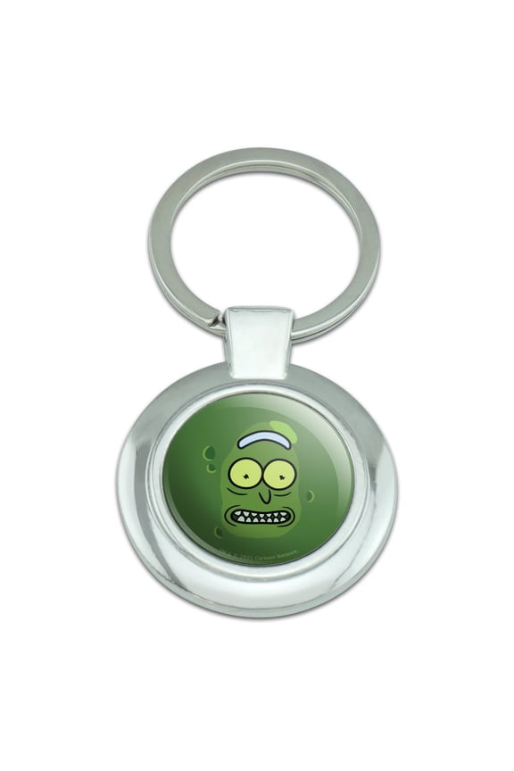 Rick and Morty Pickle Rick Face Keychain Classy Round Chrome Plated Metal