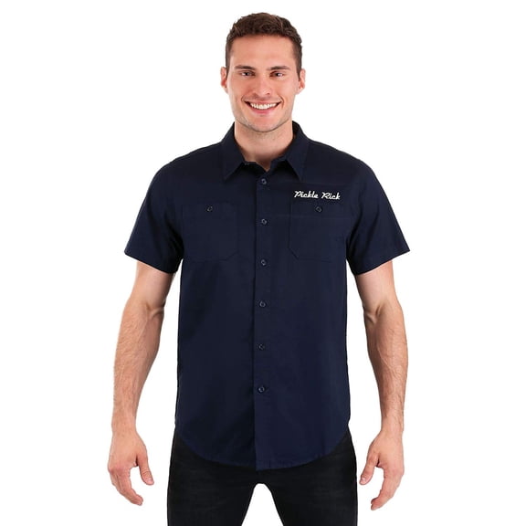 Rick and Morty Pickle Rick Rick Label 100% Cotton Woven Button Up Shirt