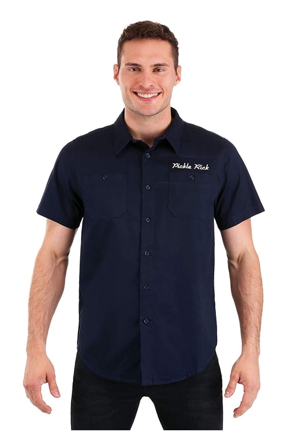 Rick and Morty Pickle Rick Rick Label 100% Cotton Woven Button Up Shirt