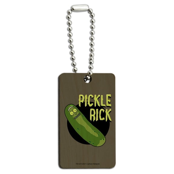 Rick and Morty Pickle Rick Wood Wooden Rectangle Keychain Key Ring