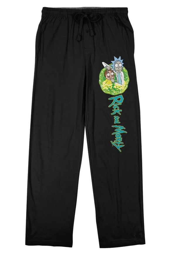 Rick and Morty Portal Logo Men's Black Sleep Pajama Pants-XXL
