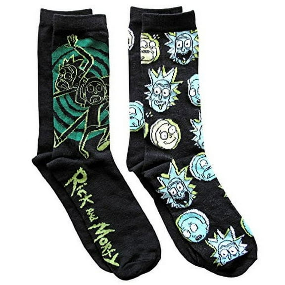 Rick and Morty Portal Men's Crew Socks 2 Pair Pack Shoe Size 6-12