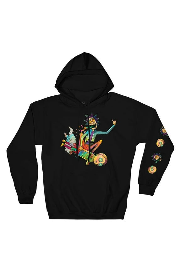 Rick and Morty Psychedelic Rick Skateboarding Morty Pullover Hoodie, Small