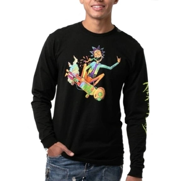 Rick and Morty Psycheledic Long Sleeve Men's Black T-Shirt (Small)