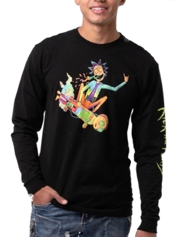 Rick and Morty Psycheledic Long Sleeve Men's Black T-Shirt (Small)