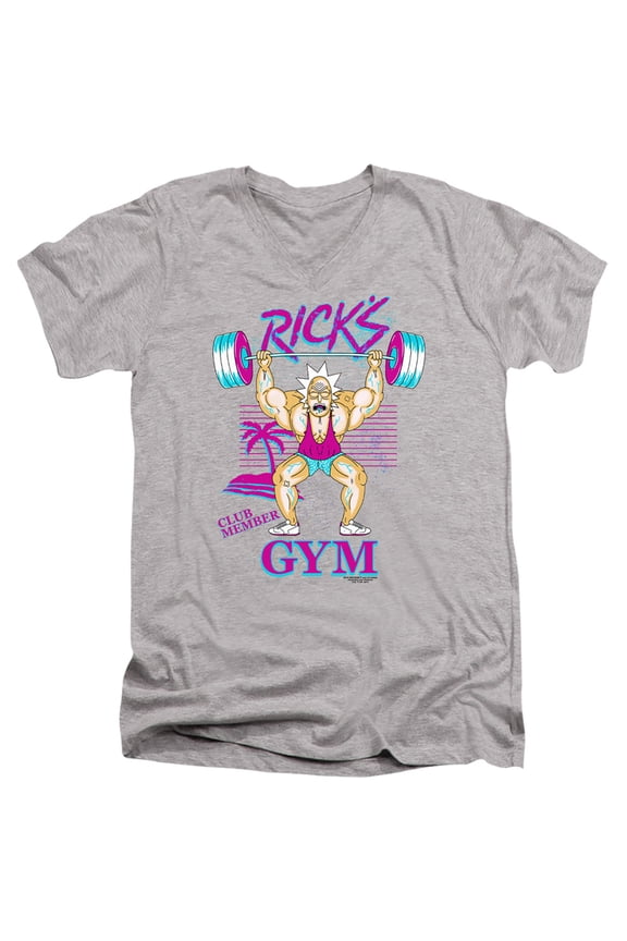 Rick and Morty Ricks Gym Unisex Adult V-Neck T Shirt, Ricks Gym, Medium