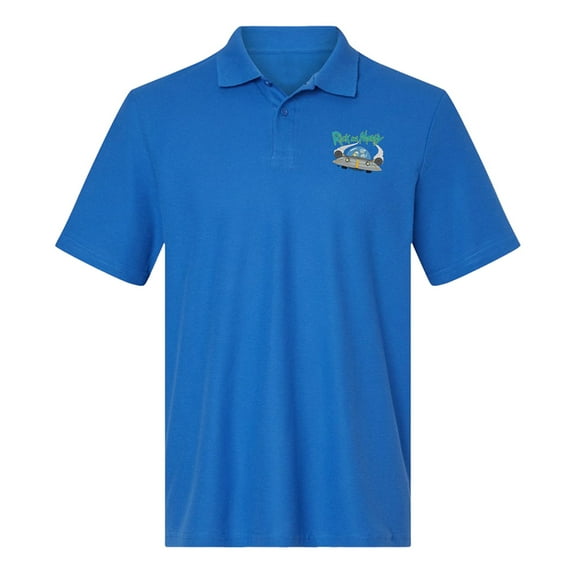 Rick and Morty Spaceship Cotton Polo Shirt, Royal, X-Large