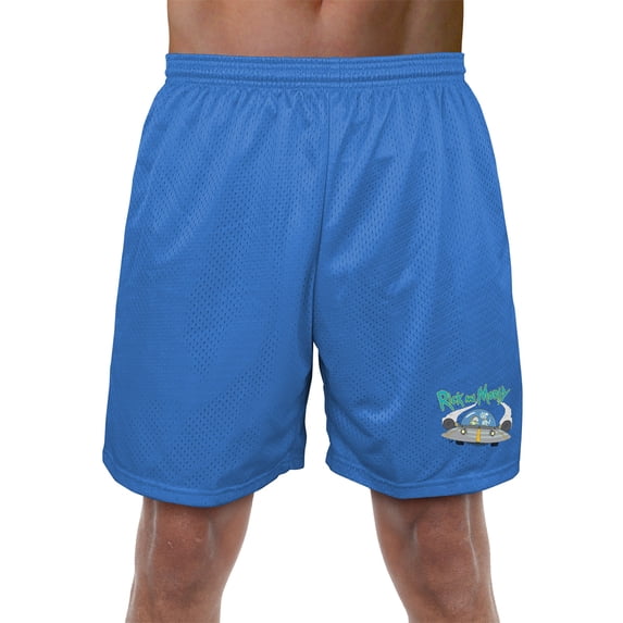 Rick and Morty Spaceship Mens Lined Mesh Shorts, Royal, Large