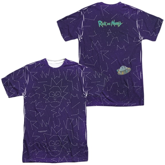 Rick and Morty Stars (Front/Back Print) Unisex Adult Sublimated T Shirt, Multi, Small