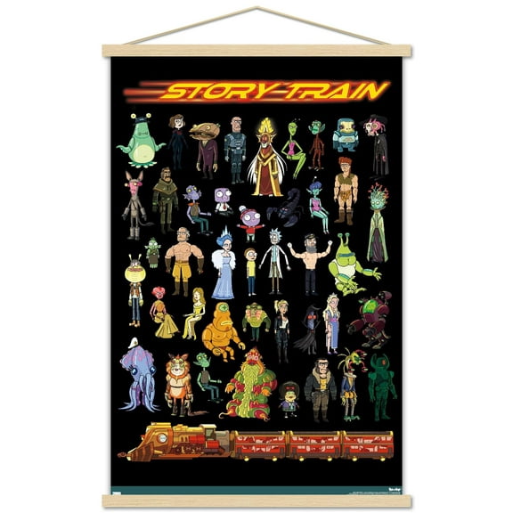 Rick and Morty - Story Train Wall Poster with Wooden Magnetic Frame, 22.375" x 34"