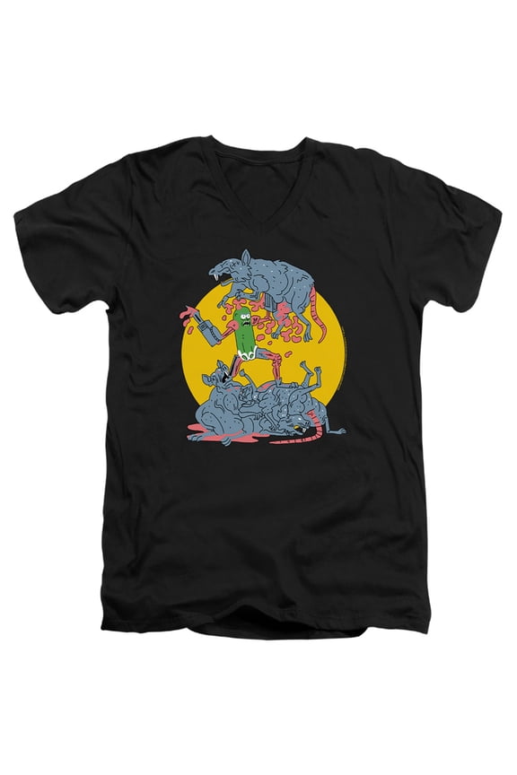 Rick and Morty The Adventures of Pickle Rick Unisex Adult V-Neck T Shirt, The Adventures of Pickle Rick, Medium