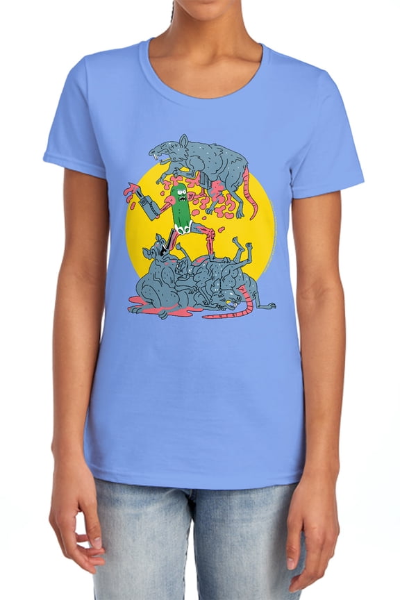 Rick and Morty The Adventures of Pickle Rick Women's T Shirt, Carolina Blue, Small