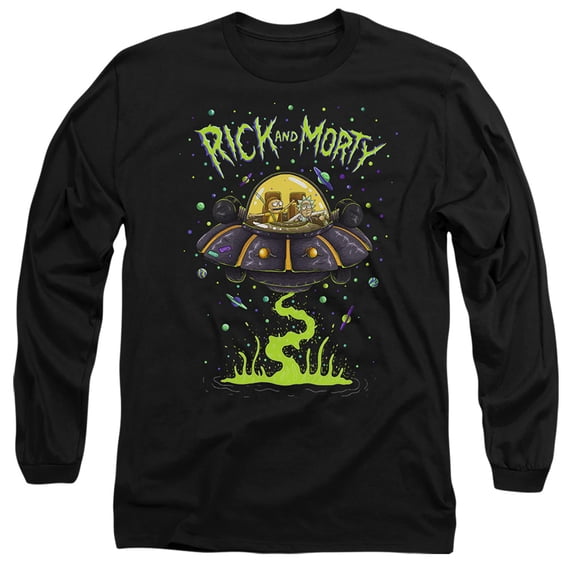 Rick and Morty UFO Unisex Adult Long-Sleeve T Shirt,Black, 3X-Large