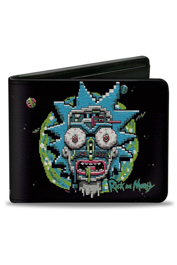 Rick and Morty Wallet, Bifold, Rick and Morty 8-Bit Faces, Vegan Leather