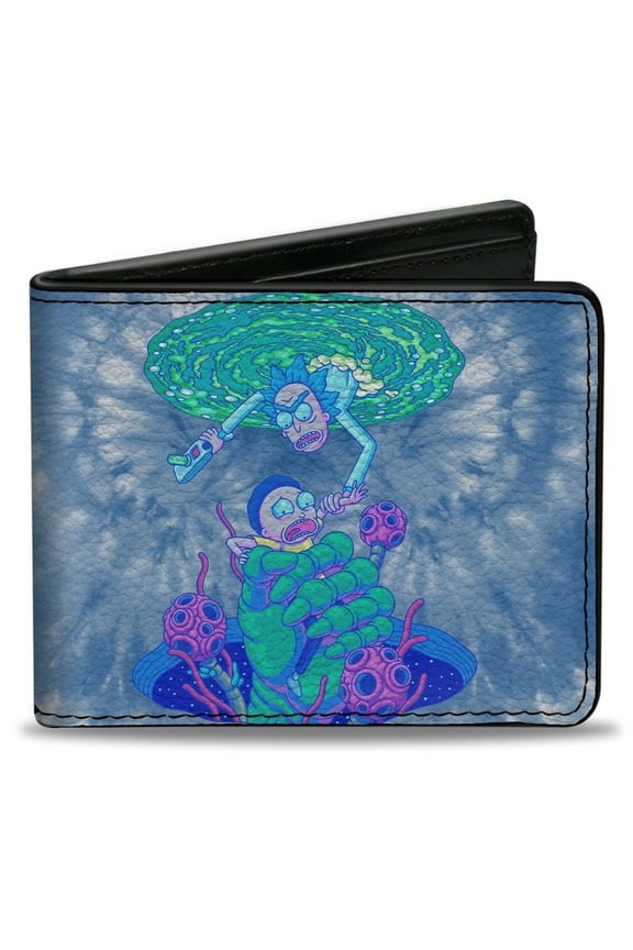 Rick and Morty Wallet, Bifold, Rick and Morty Circuit Faces Portal Gun, Vegan Leather