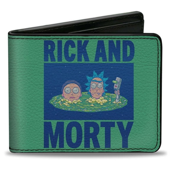 Rick and Morty Wallet, Bifold, Rick and Morty Floating Portal Pose Turquoise Blue, Vegan Leather