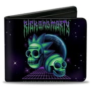 Rick and Morty Wallet, Bifold, Rick and Morty Heavy Metal Skulls Black Purple Blue Green, Vegan Leather