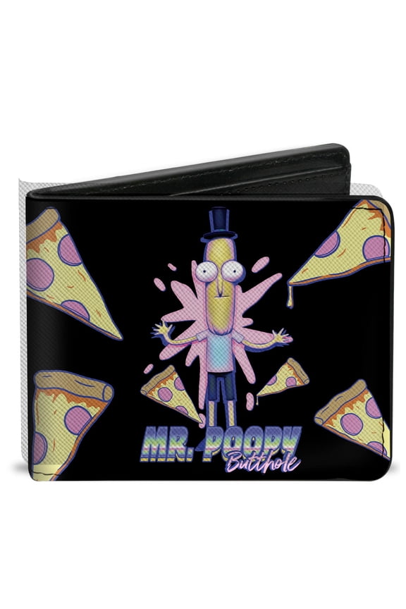 Rick and Morty Wallet, Bifold, Rick and Morty Mr Poppy Butthole Pizza Pose Black, Vegan Leather