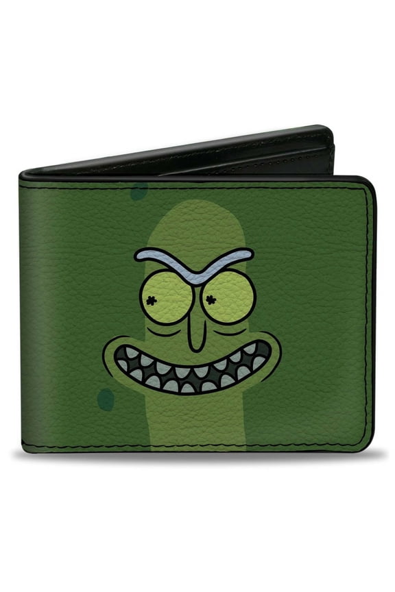 Rick and Morty Wallet, Bifold, Rick and Morty Pickle Rick Grinning Greens, Vegan Leather