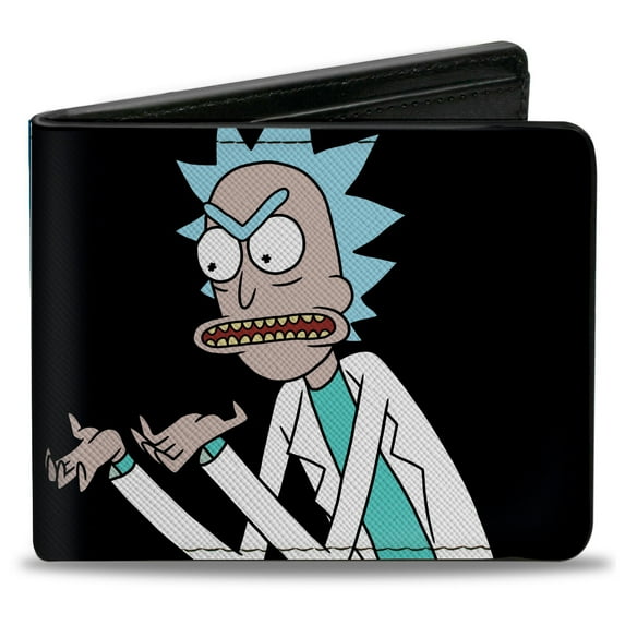 Rick and Morty Wallet, Bifold, Rick and Morty Pose Blocks Black and Blue, Vegan Leather
