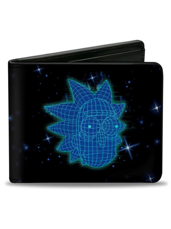 Rick and Morty Wallet, Bifold, Rick and Morty Rick Electric Face Grid Black Blues, Vegan Leather