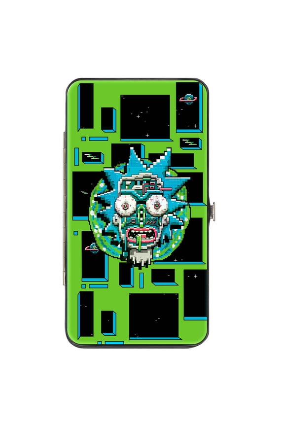 Rick and Morty Wallet, Hinged, Rick and Morty Logo and Circuit Faces and Blocks Multi Color, Vegan Leather