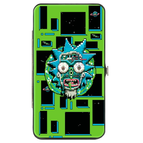 Rick and Morty Wallet, Hinged, Rick and Morty Logo and Circuit Faces and Blocks Multi Color, Vegan Leather