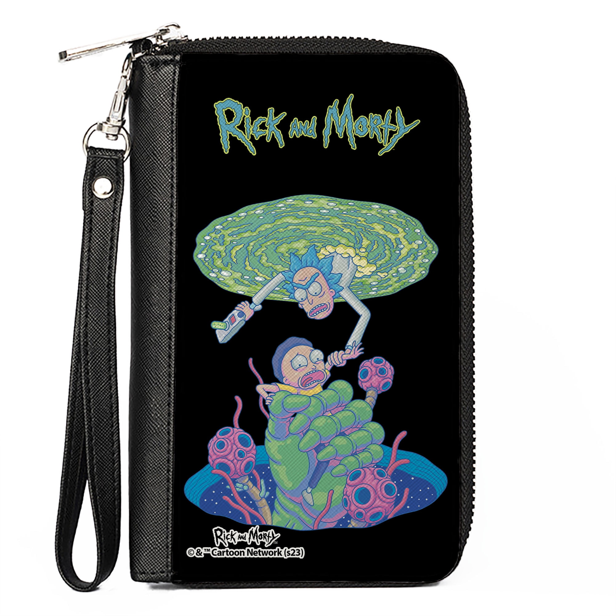 Rick And Morty Vegan Leather Wallet With Zip Closure, Portal Battle Scene Design - View #9