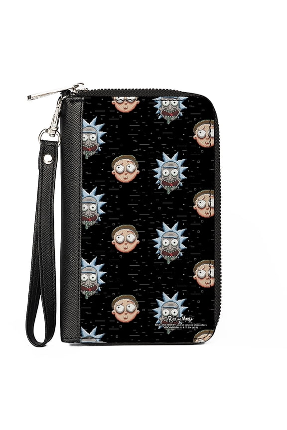 Rick and Morty Wallet, Zip Around, Rick and Morty Pixelverse Expressions in Space, Vegan Leather