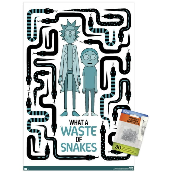 Rick and Morty - Waste of Snakes Wall Poster with Pushpins, 14.725" x 22.375"