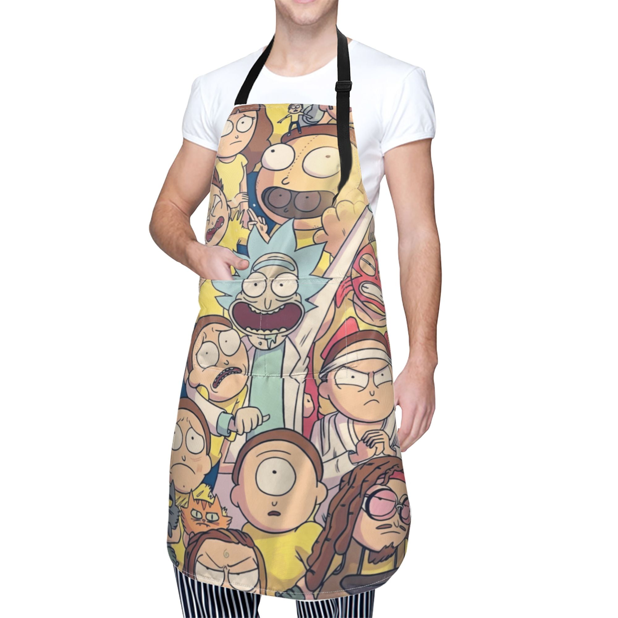 Rick and Morty Waterproof Apron with 2 Pockets for Men Women, Adjustable Chef Bib Apron for Kitchen Cooking BBQ Grooming