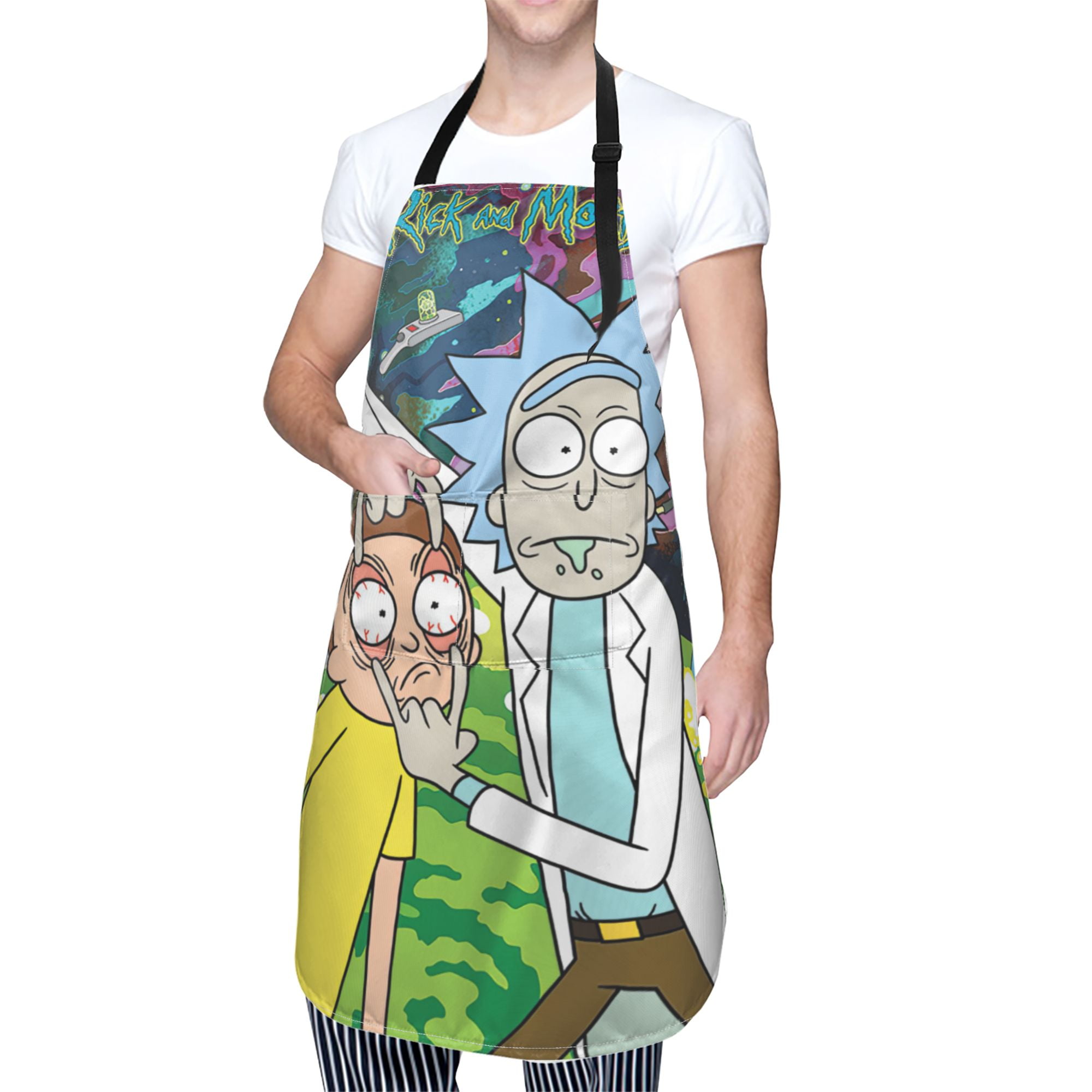 Rick and Morty Waterproof Apron with 2 Pockets for Men Women, Adjustable Chef Bib Apron for Kitchen Cooking BBQ Grooming