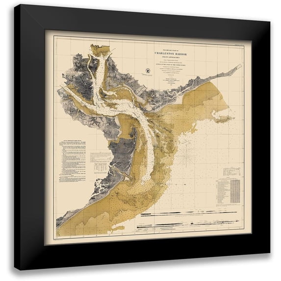 Ricketts 21x20 Black Modern Framed Museum Art Print Titled - Charleston Harbor - Ricketts 1864