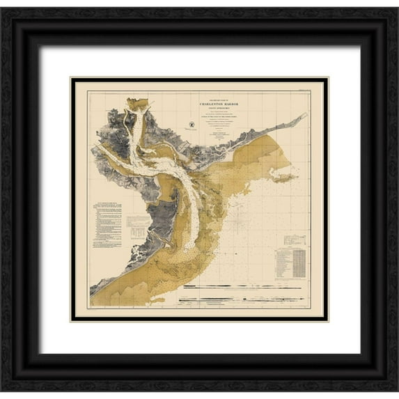 Ricketts 21x20 Black Ornate Wood Framed with Double Matting Museum Art Print Titled - Charleston Harbor - Ricketts 1864