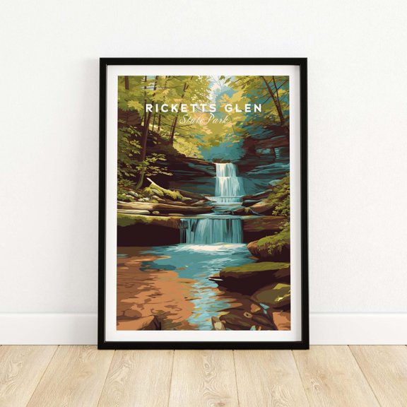 Ricketts Glen State Park Print Waterfall Wall Decor Lush Forest Landscape Style Artwork Ec