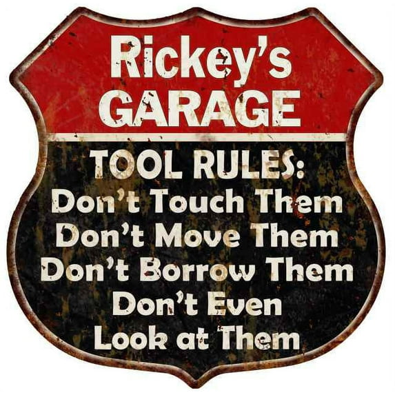Rickey's Garage Tool Rules Sign Gift 12x12 Red Sign 211110027341