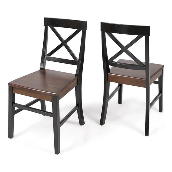 Benjara Ricks Dining Chair Set of 2- Crossed X Back - Dark Brown/Black