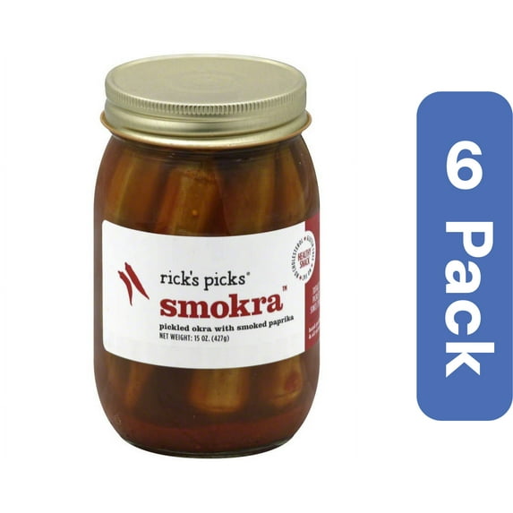 Ricks Picks Smokra Pickled Okra with Smoked Paprika, 15 oz, (Pack of 6)