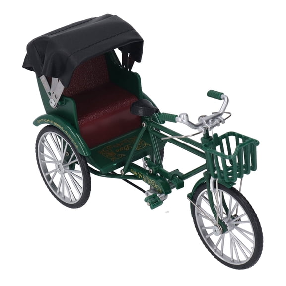 Rickshaw Model Decorative Interesting Alloy 3 Wheel Rickshaw Desktop Ornament for Decoration Green