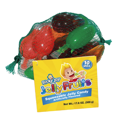 Ricky Joy Jelly Fruits, Squeezable Assorted Flavors Jelly Candy, 17.6oz Mesh Bag, 10ct (Pack of