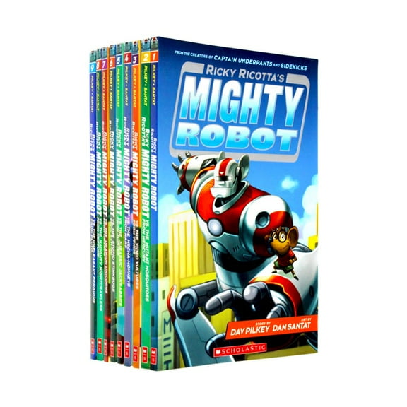 Ricky Ricotta Mighty Robot Collection 9 Books Set By Dav Pilkey (Ricky Ricotta's Mighty Robot, The Mutant Mosquitoes from Mercury, The Video Vultures from Venus, the Mecha-Monkeys from Mars & More
