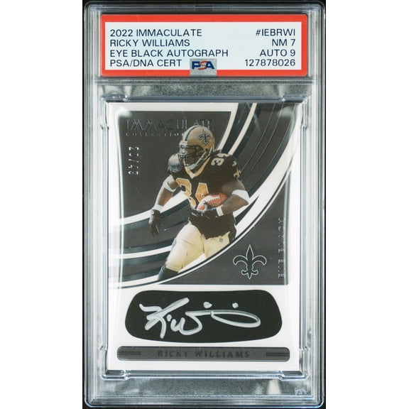 Ricky Williams 2022 Immaculate Eye Black Signed Football Card #IBERWI Graded PSA 7 Auto 9 20/49 Cert #127878026